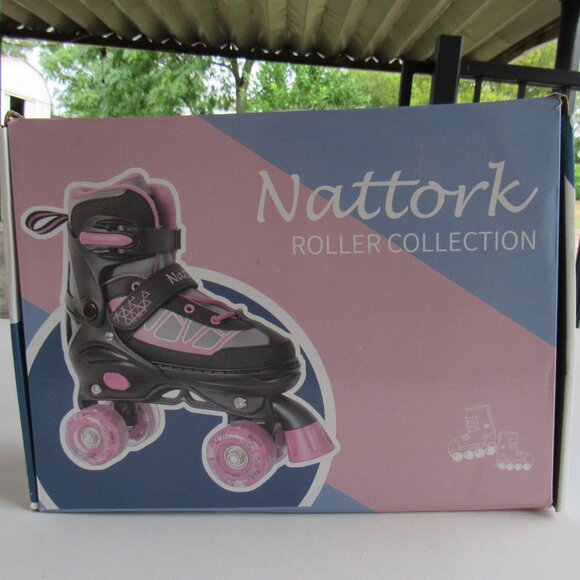Nattork Sports Black and Pink Roller Skates for Kids Girls 4 Adjustable Sizes - Picture 12 of 14